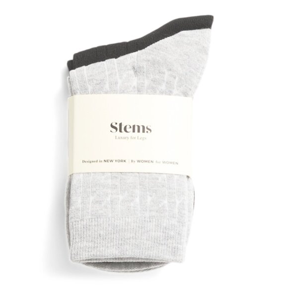 STEMS Grey/Black 2pk Cashmere Blend Cable Knit Crew Socks - Picture 1 of 1
